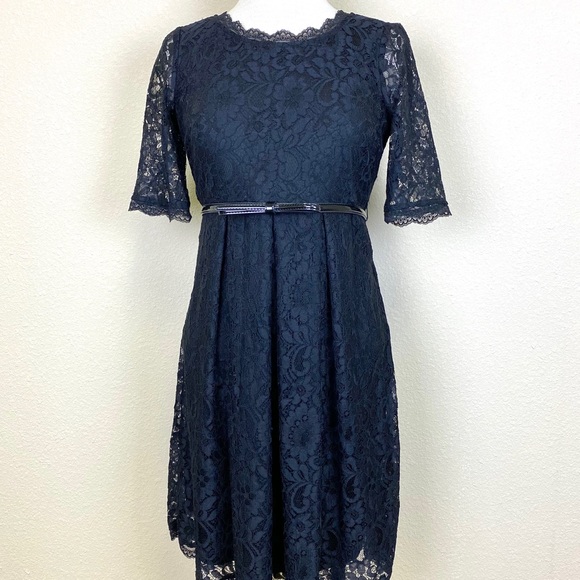 MOTHERHOOD Black Lace Belted Dress w/Plunging Back - Picture 2 of 12